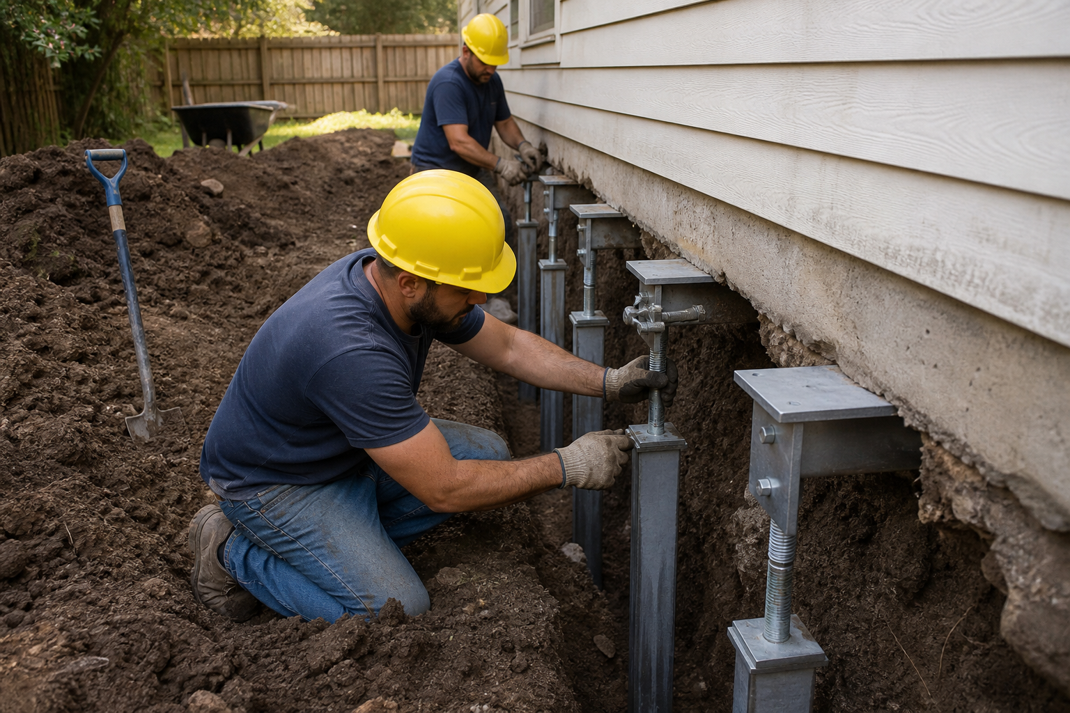 Crew installing foundation piers